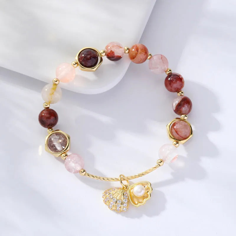 Women's crystal bracelet with coloured hair crystal shell and red sealant flower animal zodiac design