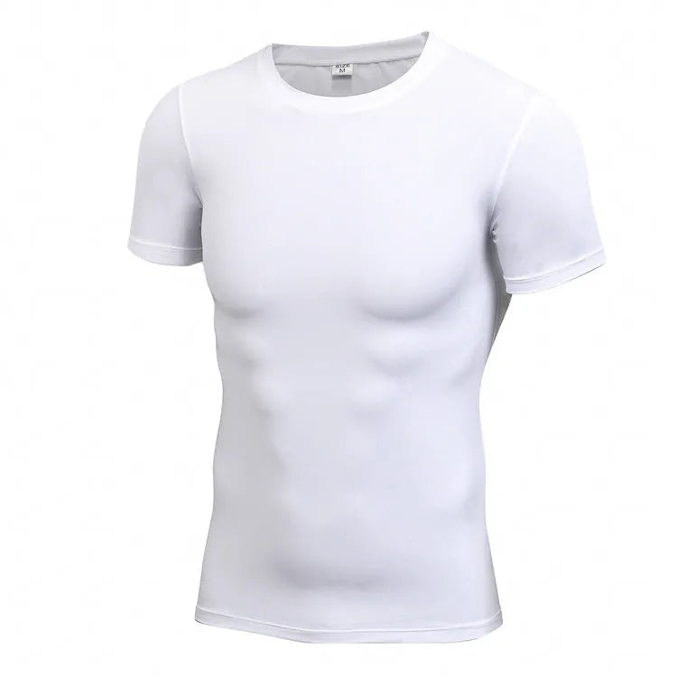 Men's stretch quick drying short-sleeved polyester fitness shirt in multiple colour options