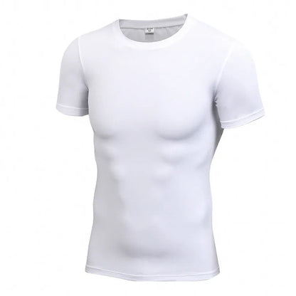 Men's stretch quick drying short-sleeved polyester fitness shirt in multiple colour options