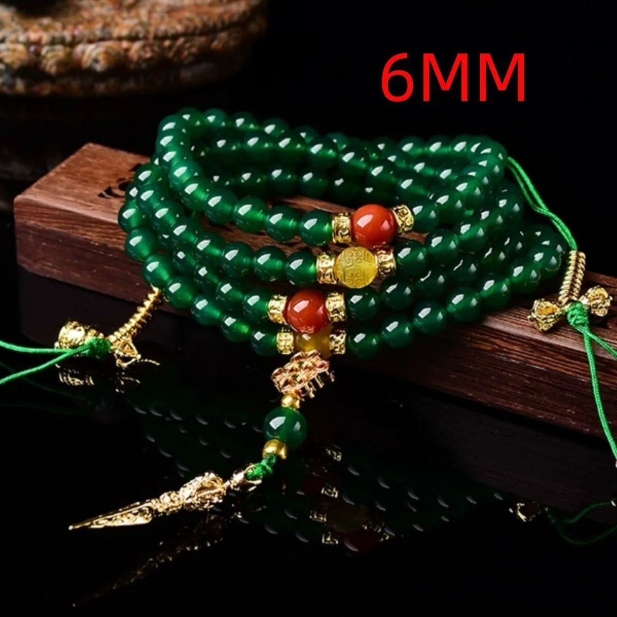 Brazilian natural green agate bracelet in three circle sizes: 6mm, 8mm, and 10mm diameters