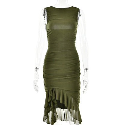 Chic sleeveless sheath dress in various colors, featuring a unique collage/splicing design and a form-fitting silhouette