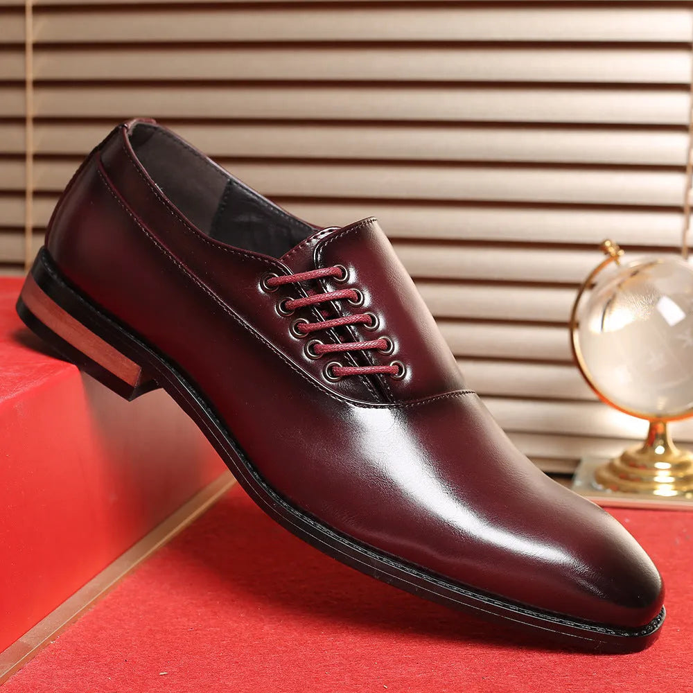 Men's business formal shoes in black, wine red or yellow, breathable PU upper, sizes 38 to 48