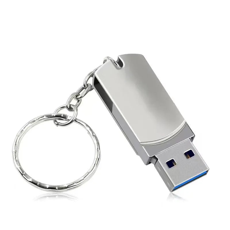 White metal rotating USB flash drive showing compact chunky design