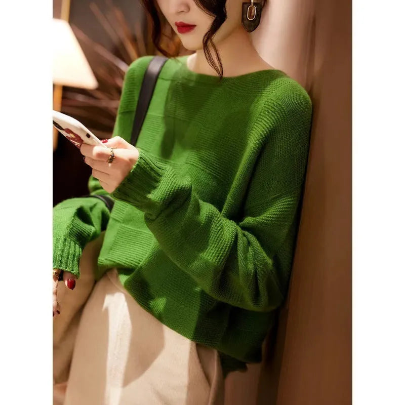 Seamless loose knit pullover jumper in green, orange, coffee, purple or black, sizes S to XL