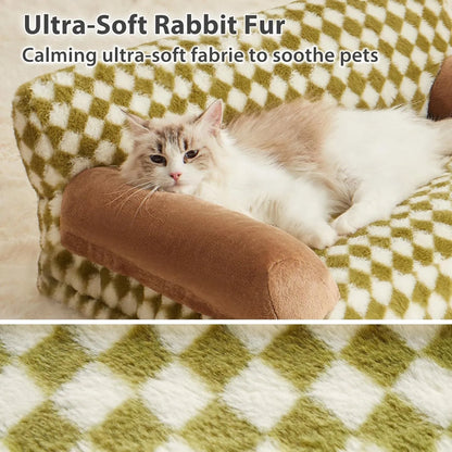 Checkered pattern pet couch bed for small cat or dog with removable washable cover