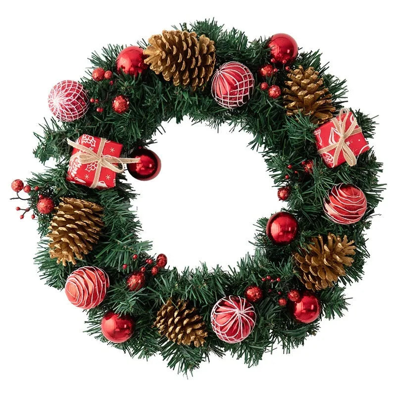 PVC Christmas wreath ring decoration in golden or red colour with rattan-inspired design