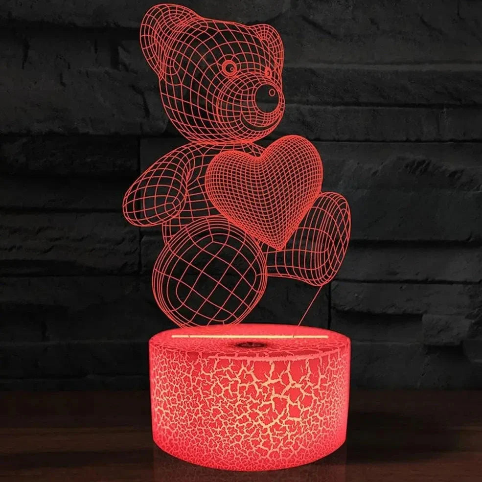 3D acrylic teddy bear LED night light with 16 colour options and remote control