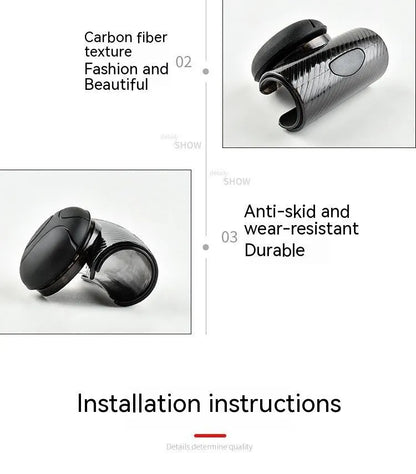 Black steering wheel assist ball with silicone grip mounted on car steering wheel