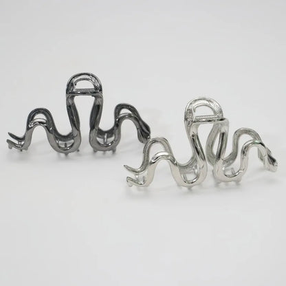 Silver Slytherin snake metal hair clip barrette measuring 10.5 cm on a white background.