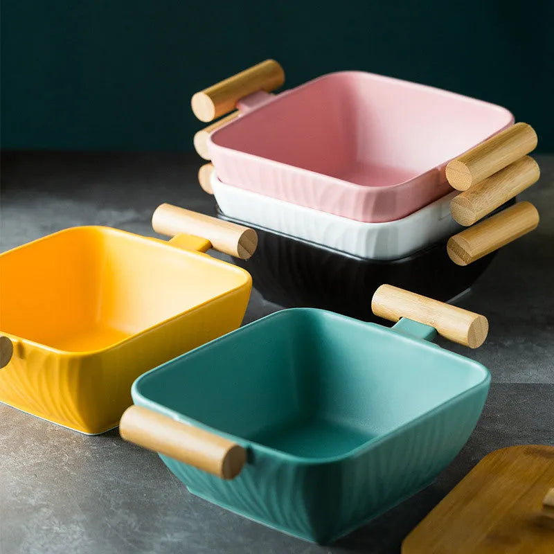 Irregular shaped porcelain ceramic bowl with lid in black, green, pink, or white colour options