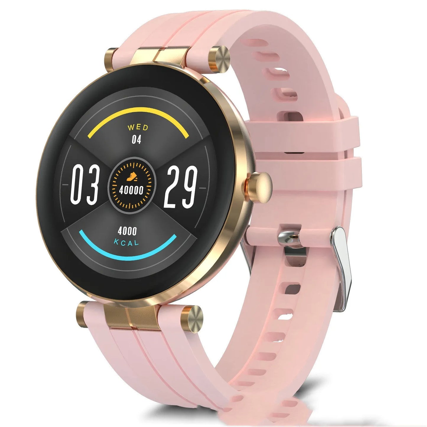 Smart watch with blood pressure monitoring on wrist showing heart rate tracking display