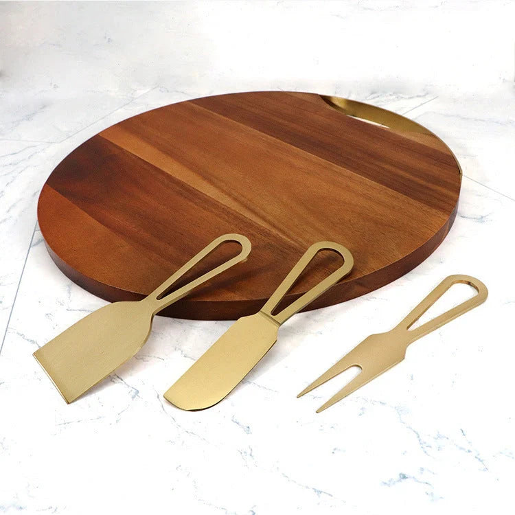 4-piece Cheese Knife and Acacia Wood Board Set for elegant cheese serving
