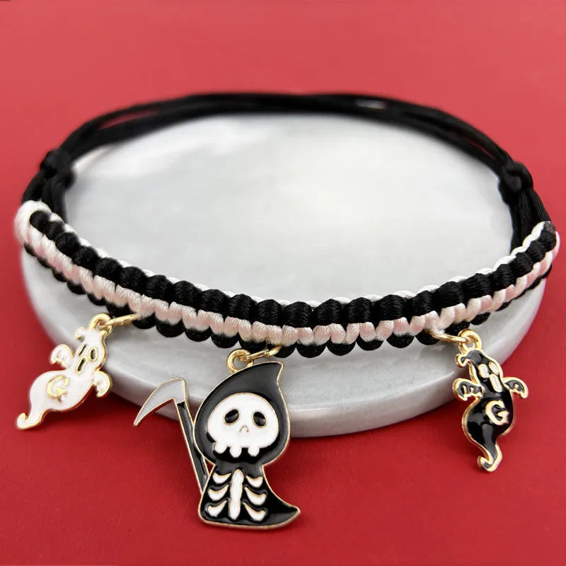 Halloween pet collar decoration with zinc alloy charms in pumpkin bat design on a black collar