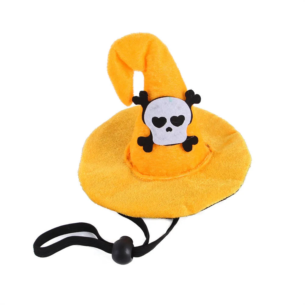 Pet Halloween hat with embossed pumpkin design on cloth material for cats and dogs