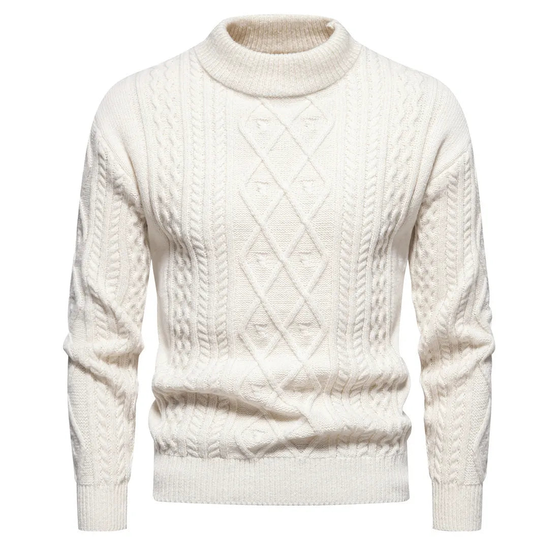 Men's round neck thickened pullover sweater in solid dark grey, green, blue, black, beige or light brown, sizes M to 3XL