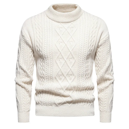 Men's round neck thickened pullover sweater in solid dark grey, green, blue, black, beige or light brown, sizes M to 3XL