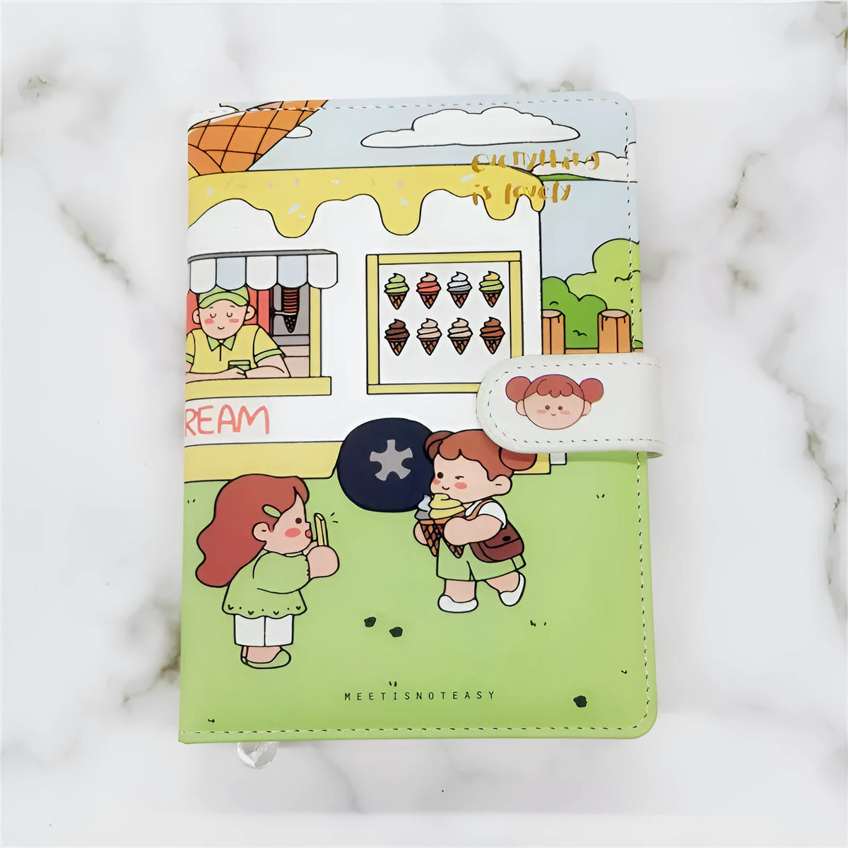 A5PU thread-bound notepad with themed paper cover, open to show Daolin paper pages.
