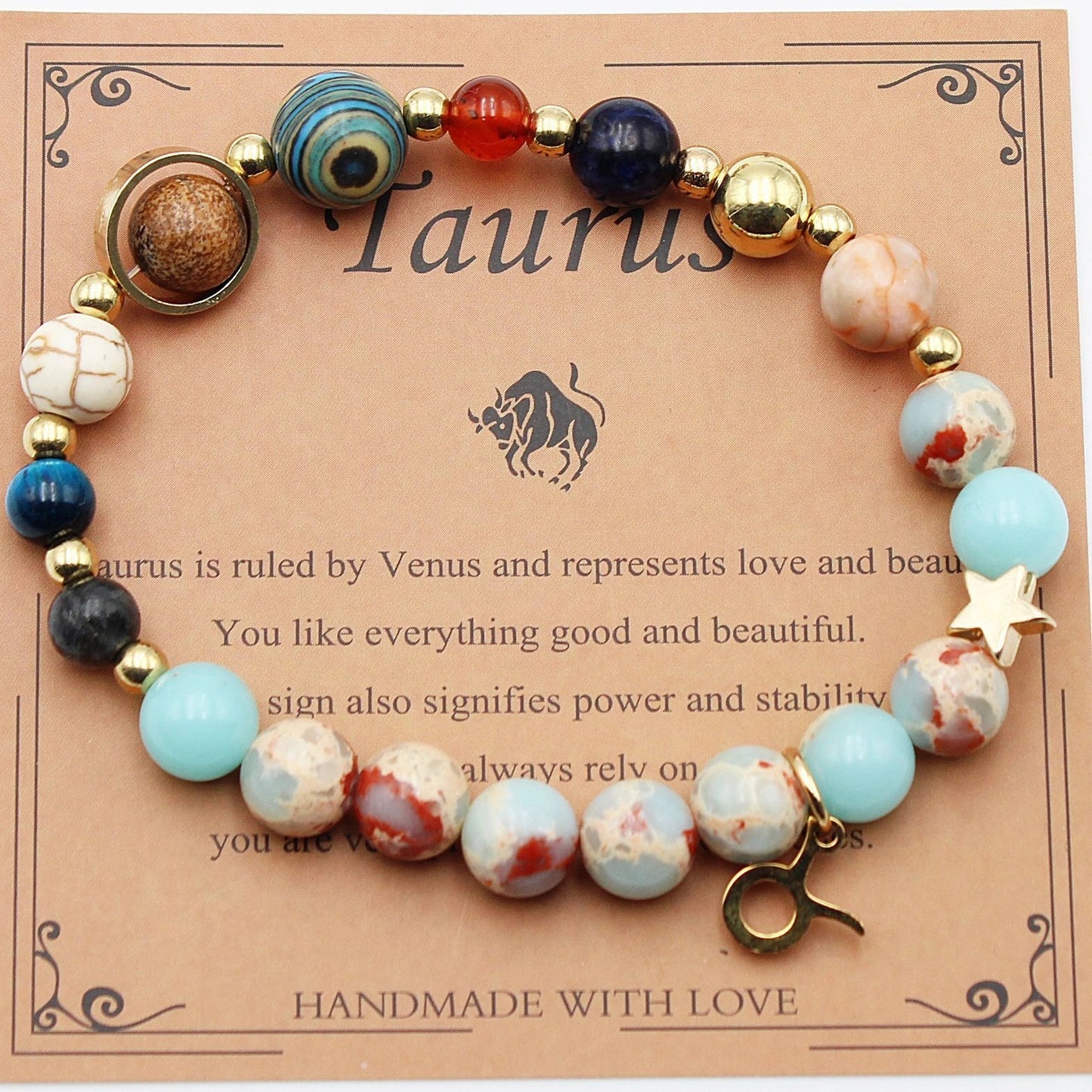 Handcrafted zodiac bracelets with natural stone beads and constellation designs