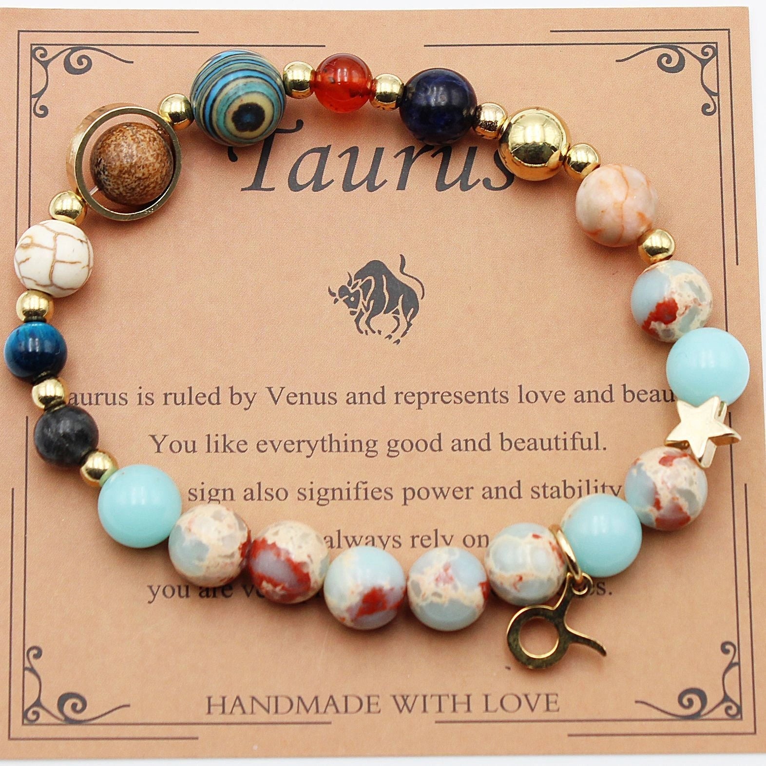 Handcrafted zodiac bracelets with natural stone beads and constellation designs