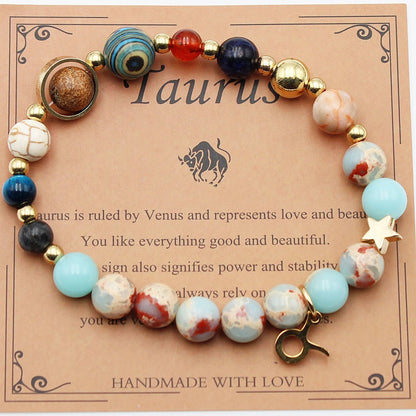 Handcrafted zodiac bracelets with natural stone beads and constellation designs