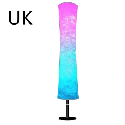 Circular fabric floor lamp with RGB lighting standing 1.66 metres tall with remote control