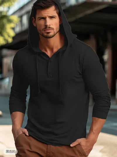 Men's casual cotton sports hoodie in pullover style with long sleeves, showing colour options