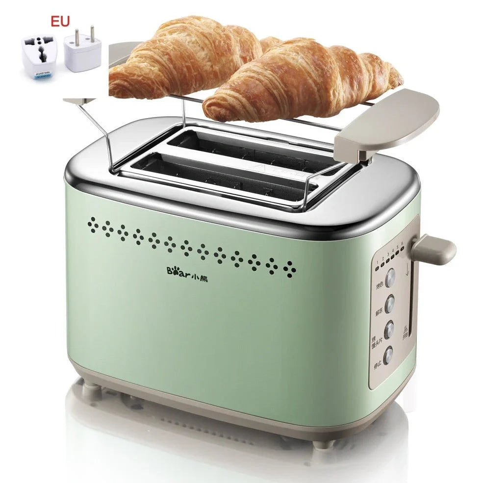 Morning mist green teddy bear toaster with compact 285x160x185mm dimensions and 2-slice capacity