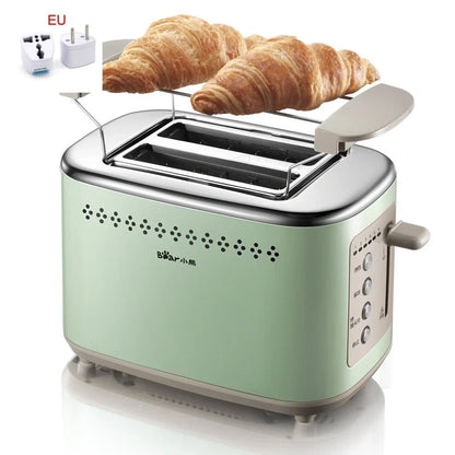 Morning mist green teddy bear toaster with compact 285x160x185mm dimensions and 2-slice capacity