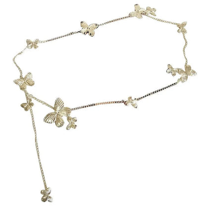 Gold or silver butterfly waist chain belt with alloy construction, measuring 104cm long.