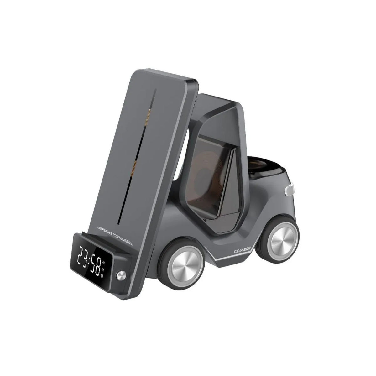 15W three-device wireless charging bracket in grey colour with compact 150x146x75mm dimensions
