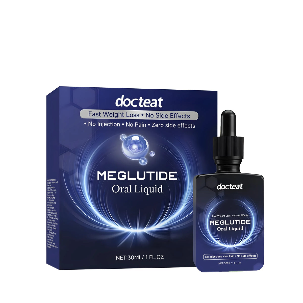 30 ml bottle of Meglutide oral liquid supplement with a dropper