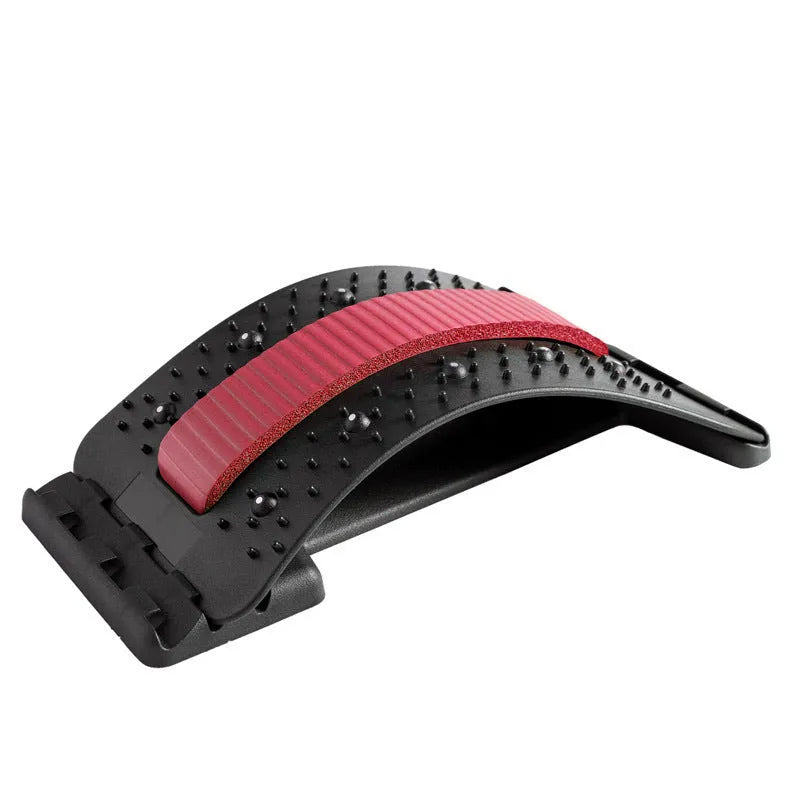 Adjustable back stretcher massager with multiple massage heads for lumbar spine pain relief