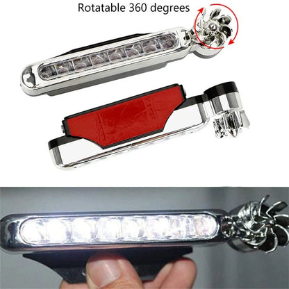 Wind-powered LED daytime running lights for cars and motorcycles in blue, white, and multicolour options