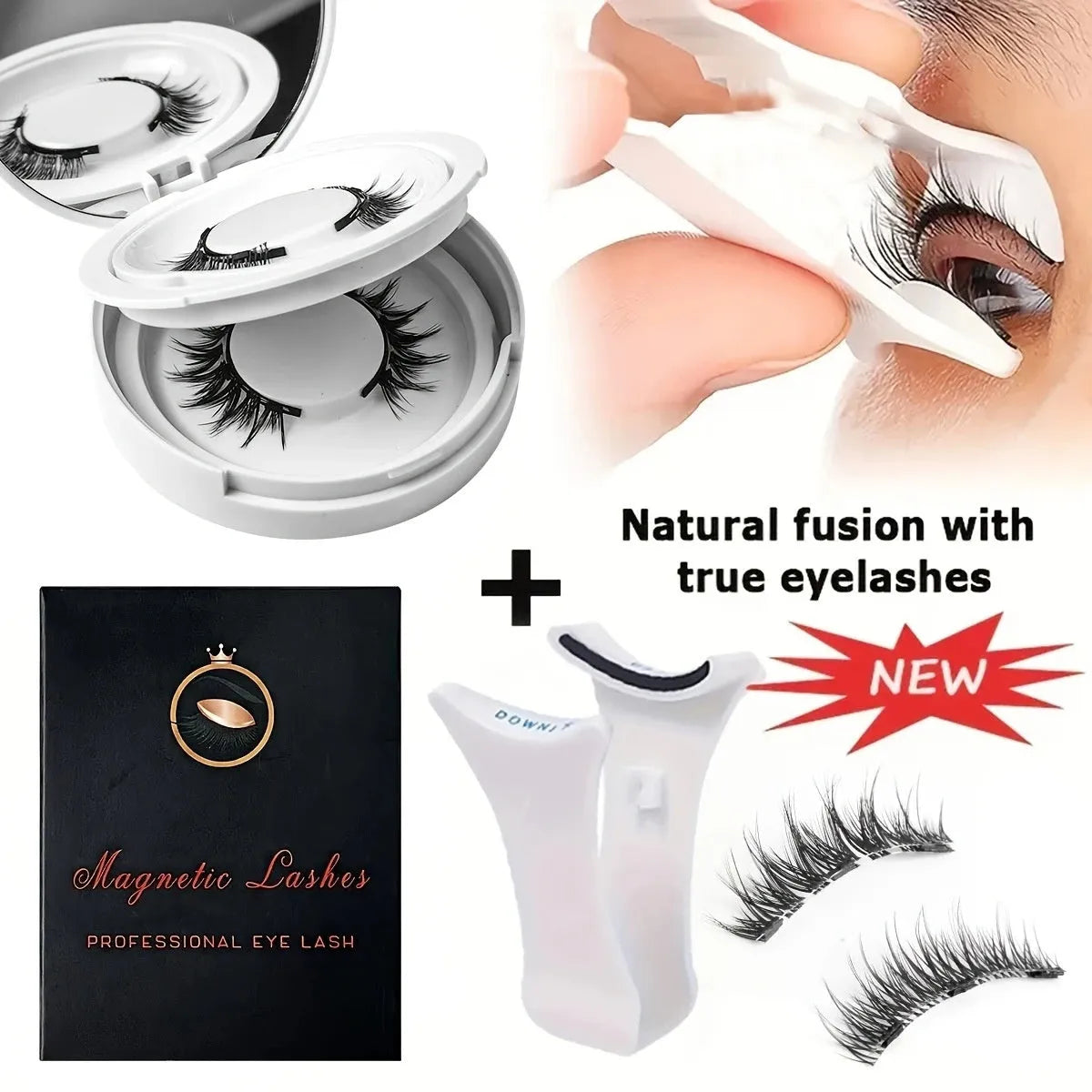 Magnetic suction false eyelashes with integrated soap holder, glue-free artificial fibre, 50g set, 75x75x25mm