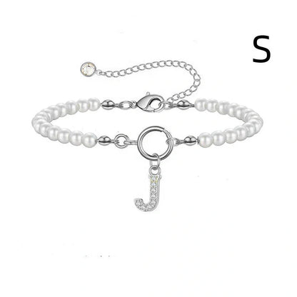 2024 Fashion Toggle Clasp Initial Bracelet with 6mm Pearl