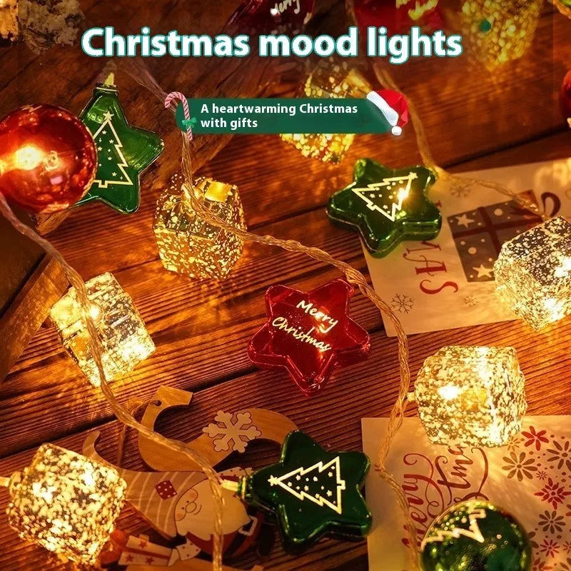 Christmas electroplating ball fairy lights with heart-shaped gold baubles on a string