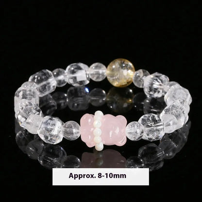 Women's geometric cat head bracelet with pink crystal beads and copper setting