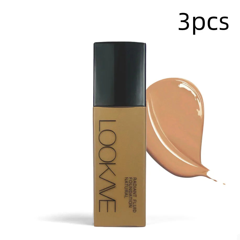 LOOKAVE Matte Liquid Foundation bottle showing 21c quantity with six colour shade options for waterproof coverage