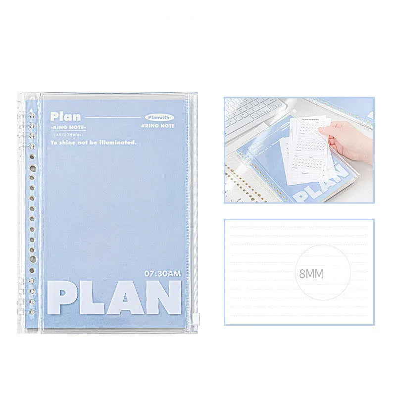 A5 PVC notebook holder in blue colour showing clear front panel with visible papers inside