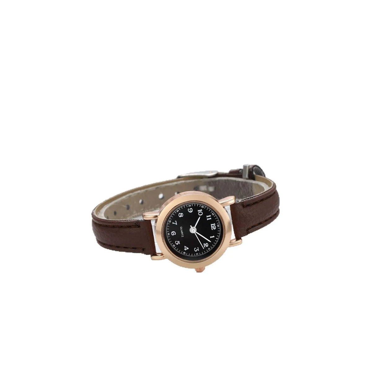 Retro round watch with 26mm dial, 8mm alloy case, and imitation leather strap with pin buckle
