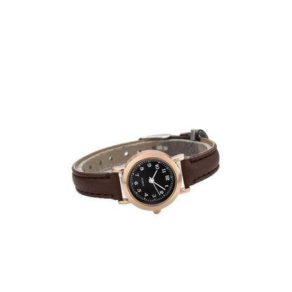 Retro round watch with 26mm dial, 8mm alloy case, and imitation leather strap with pin buckle