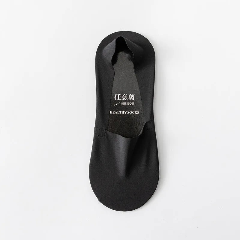 Men's invisible seamless low-cut socks in pure cotton ice silk fabric showing colour options