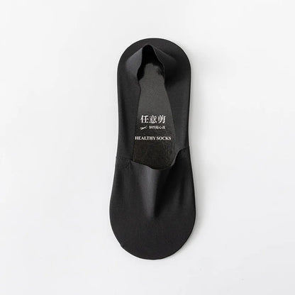 Men's invisible seamless low-cut socks in pure cotton ice silk fabric showing colour options
