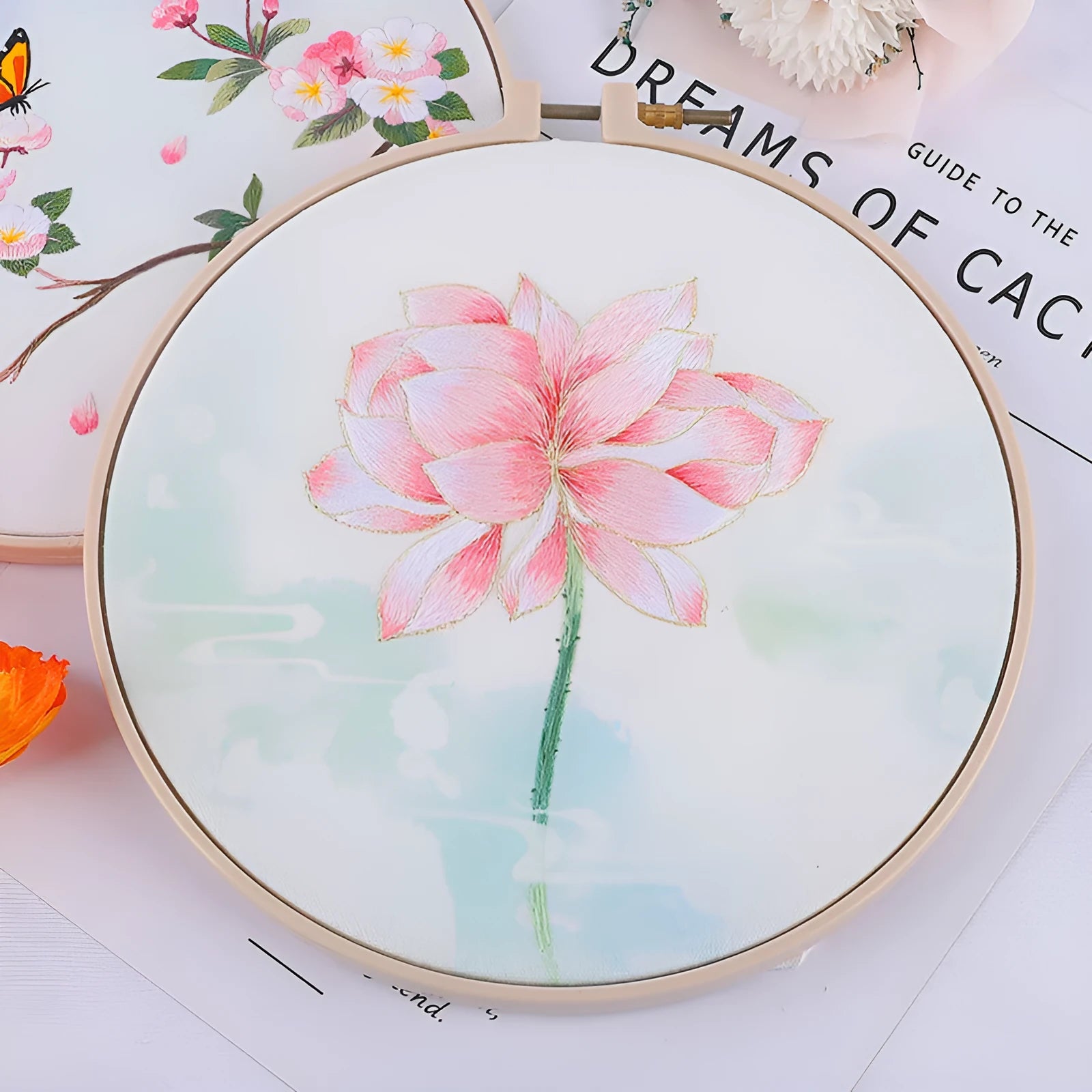 Nordic style grass leaf pattern embroidery kit on canvas fabric with floral colour options