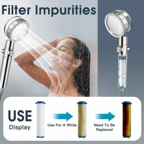 A modern minimalist shower head with a high-pressure design and water-saving micro-nozzle technology