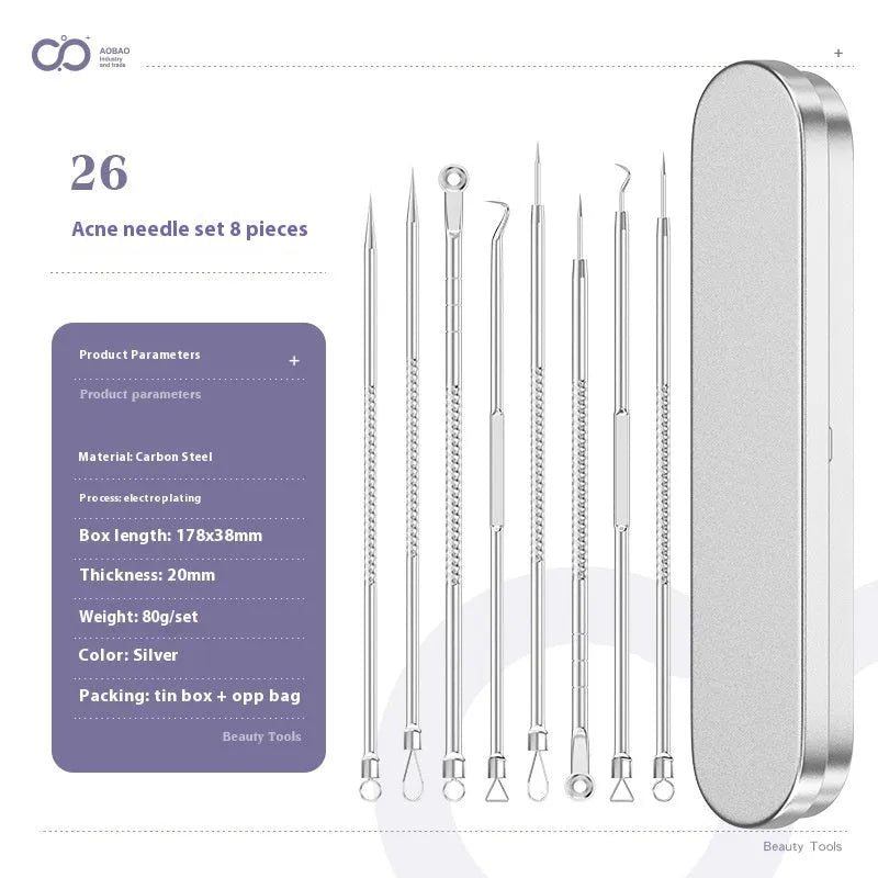 Four metal acne needles with ultra fine pointed tips for precise spot treatment skincare