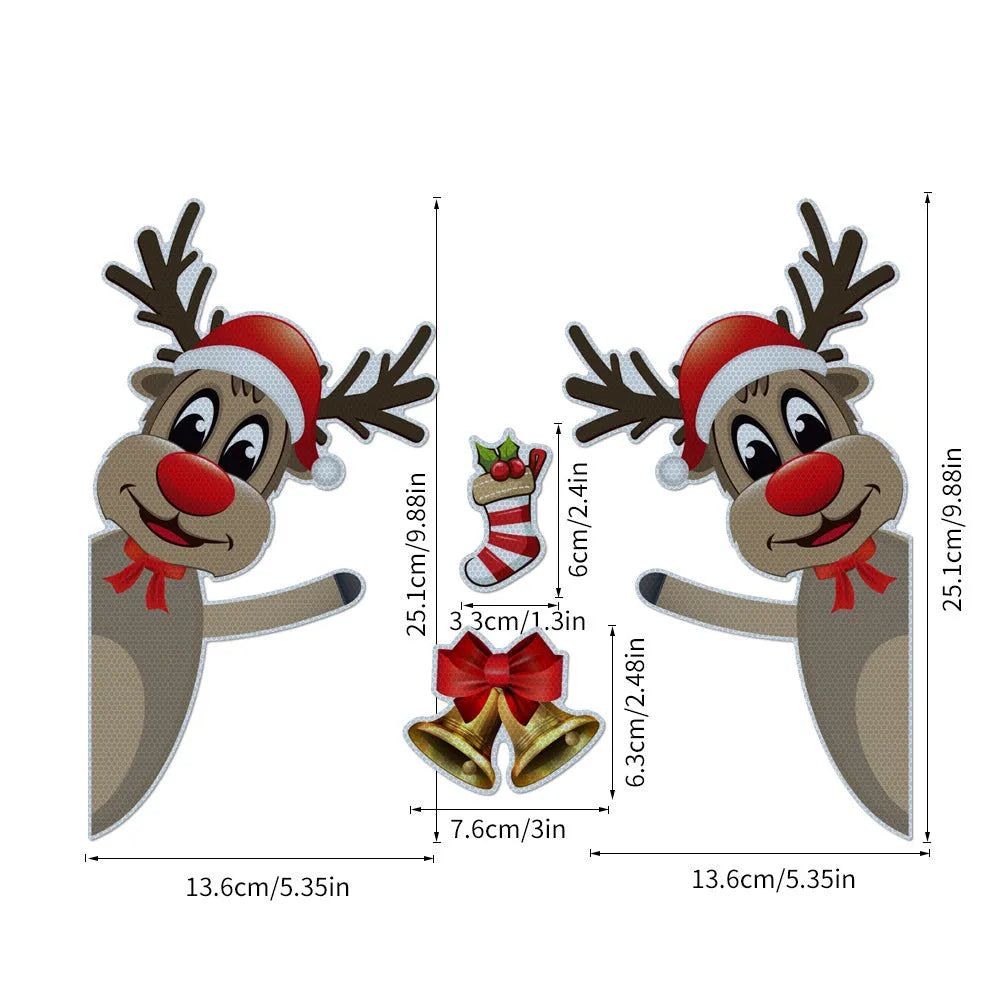 Cartoon Christmas elk bell design on a reflective magnetic luminous car bumper sticker.