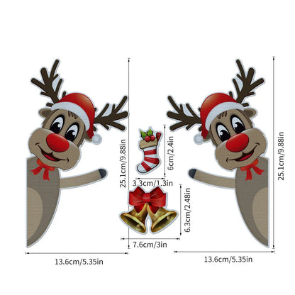 Cartoon Christmas elk bell design on a reflective magnetic luminous car bumper sticker.