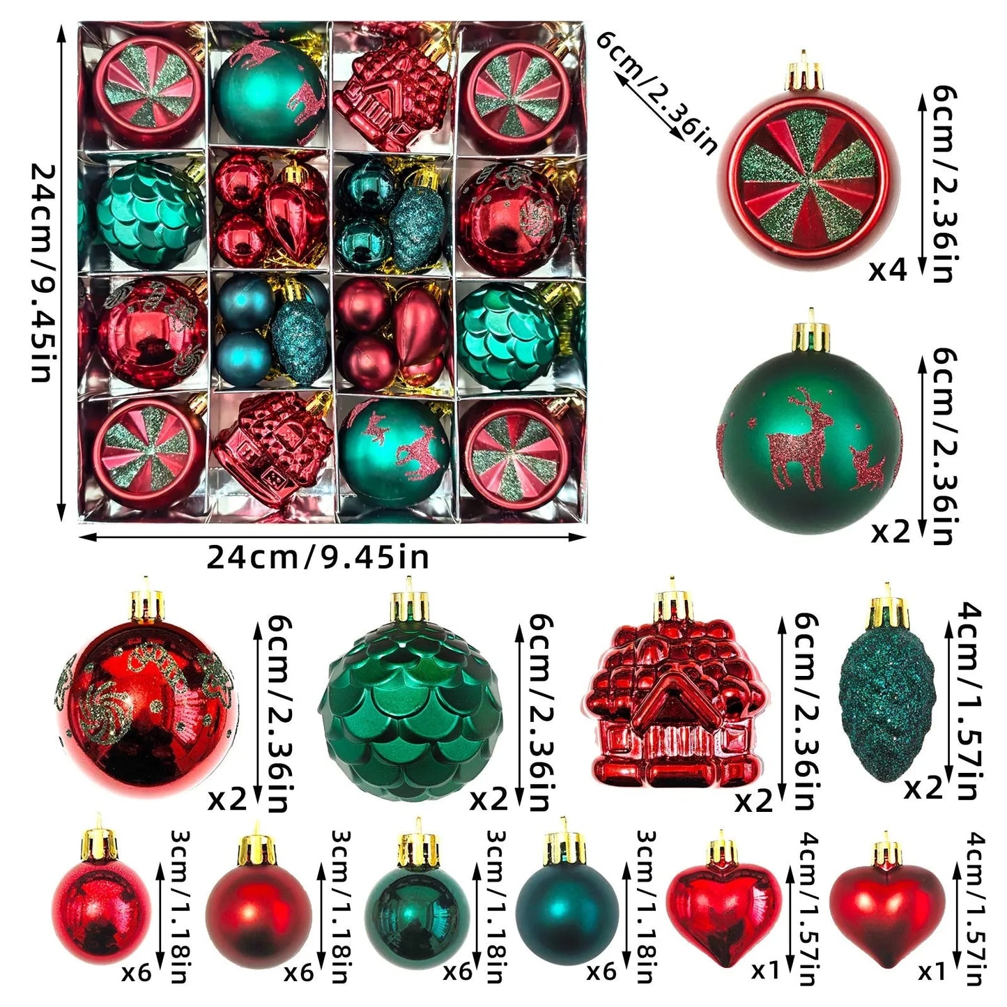 Christmas decoration pendant set with electroplated balls and painted gifts in cowhide presentation box