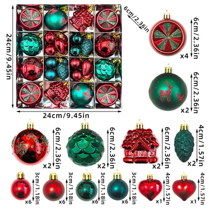 Christmas decoration pendant set with electroplated balls and painted gifts in cowhide presentation box